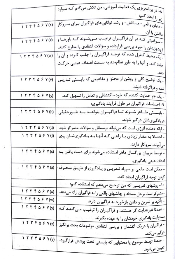 پرسشنامه فلسفه آموزش بزگسالان - فصل شیشم صوتی و مصور کتاب روش ها و فنون تدریس